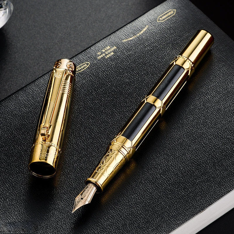 New HERO 2065 14K Gold Fountain Pen Gold/Silver Blade F 0.5mm Nib Ink Pen Luxury Gift Office Writing Smooth School Stationery