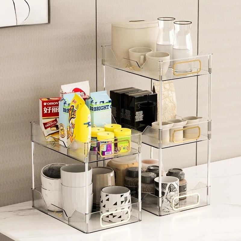 

Двухслойная стойка для хранения закусок, чашек, настольный органайзер большой емкости для гостиной