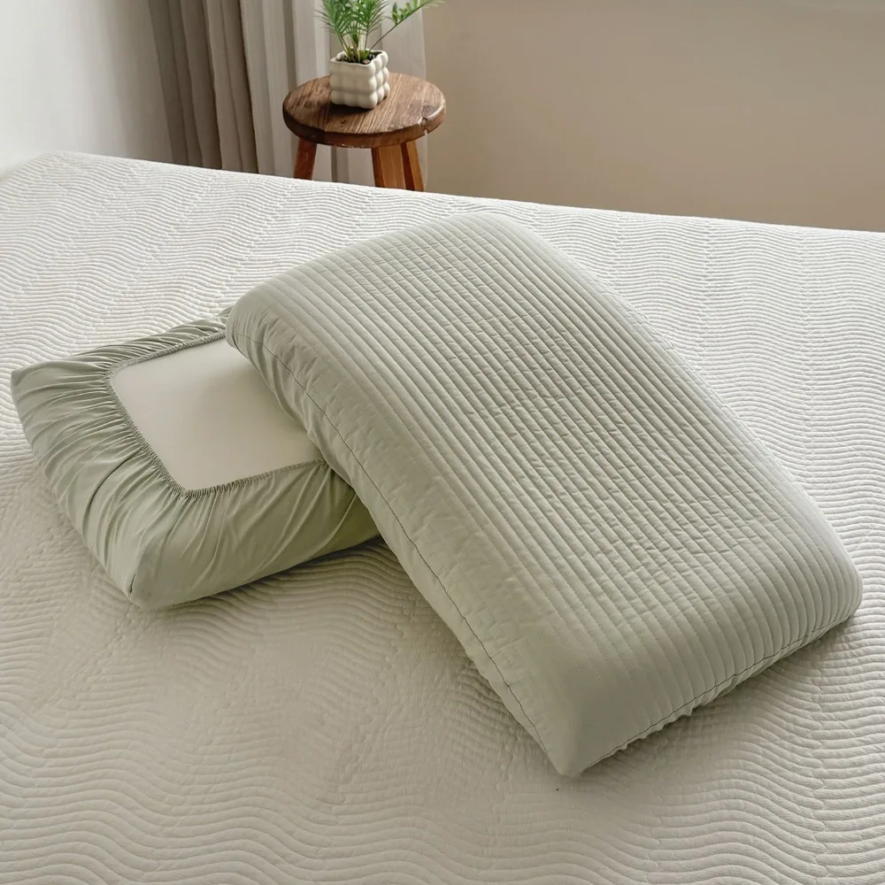 Cotton Elastic Band Pillowcase Stripe Pattern All-inclusive Dormitory Pillow Cover Skin-friendly Quilted Latex Pillow Pillowslip