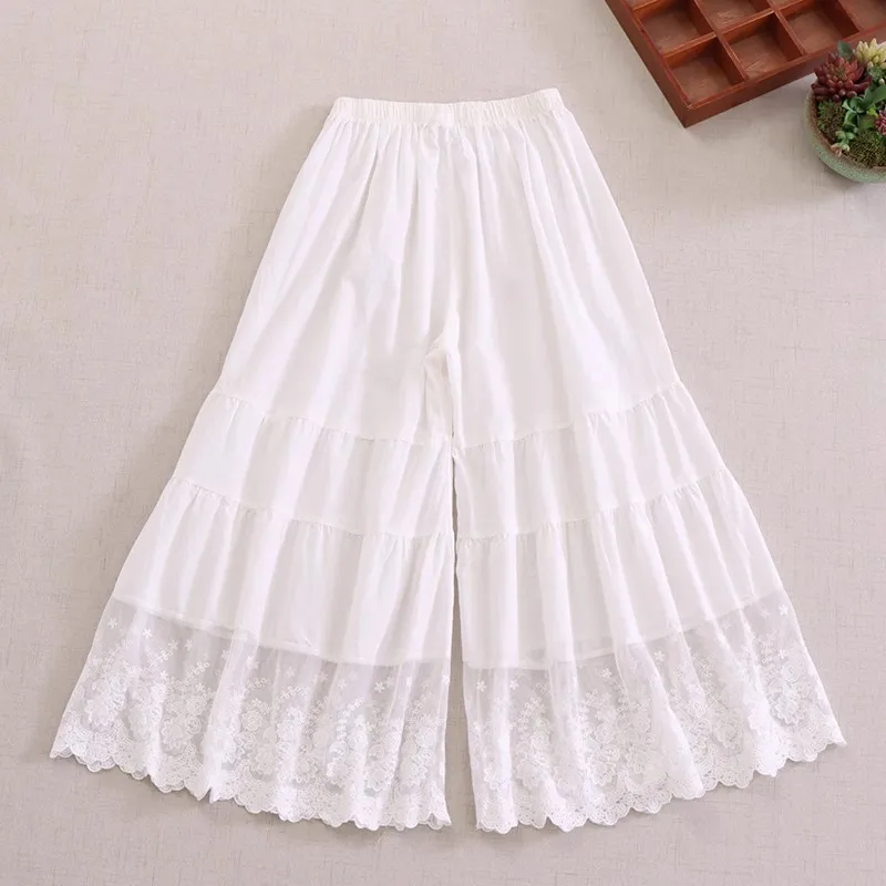 Spring and Summer New Style Japanese Lace Embroidery Patchwork Lace Trim Leggings, Loose and Versatile Multi-Layered Inner Wear Casual Pants