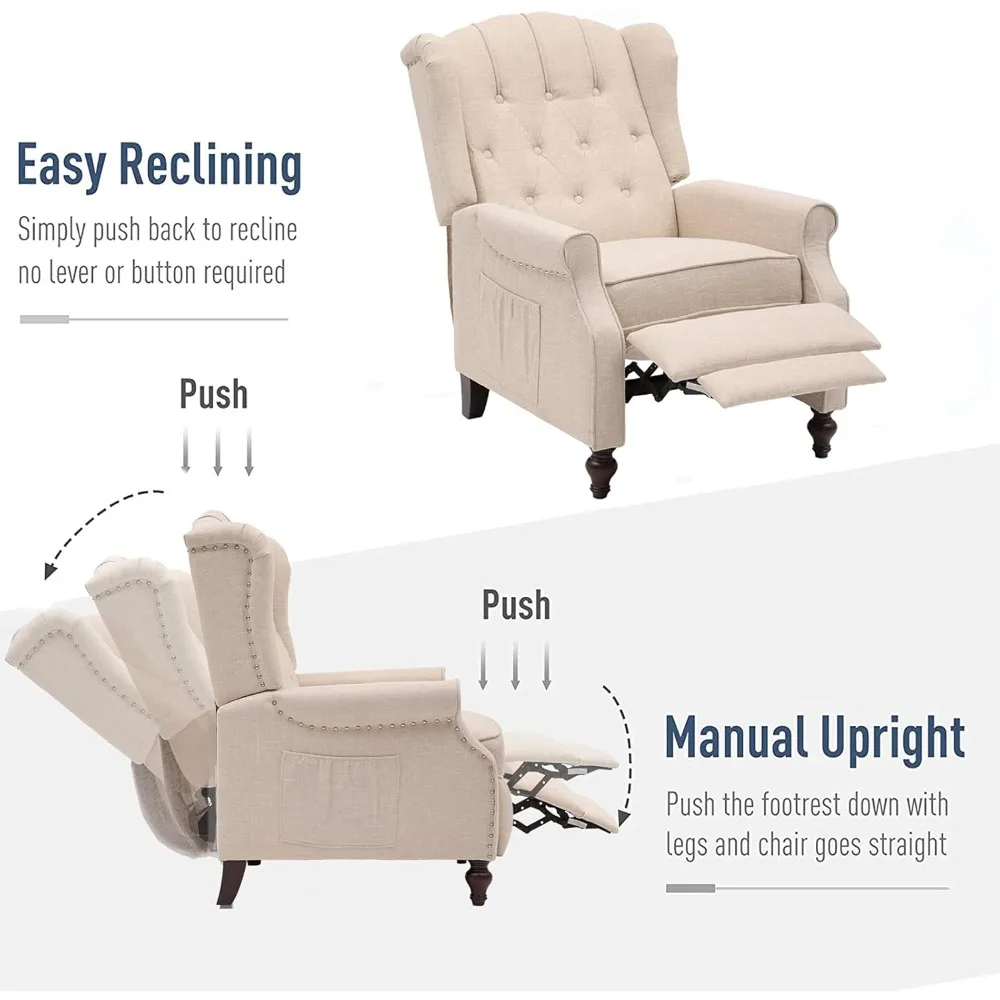 Recliner Chair with Massage & Heating Modern Accent Chairwith Tufted Wingback for Small Spaces Bedroom Living Room Chairs