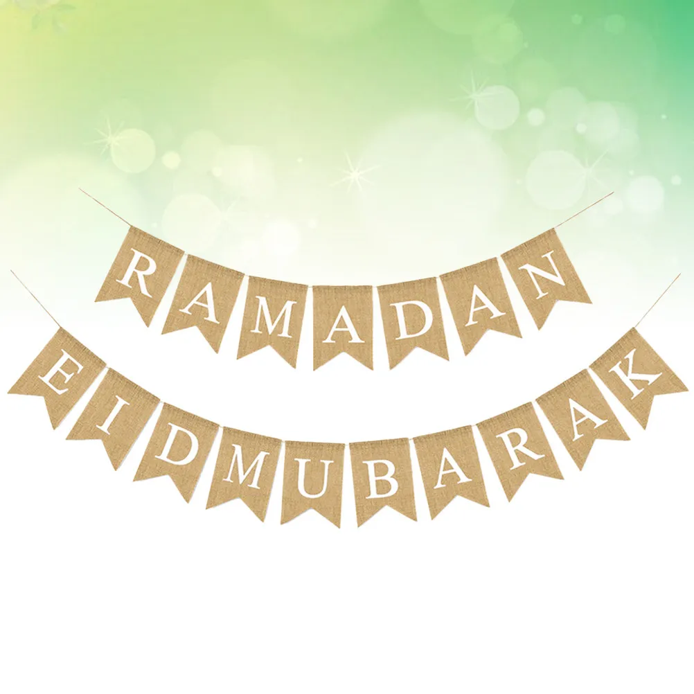 Ramadan Eid Mubarak Burlap Banner – Muslim Party Decoration for Entrance, Table, Candy Buffet & Food Display