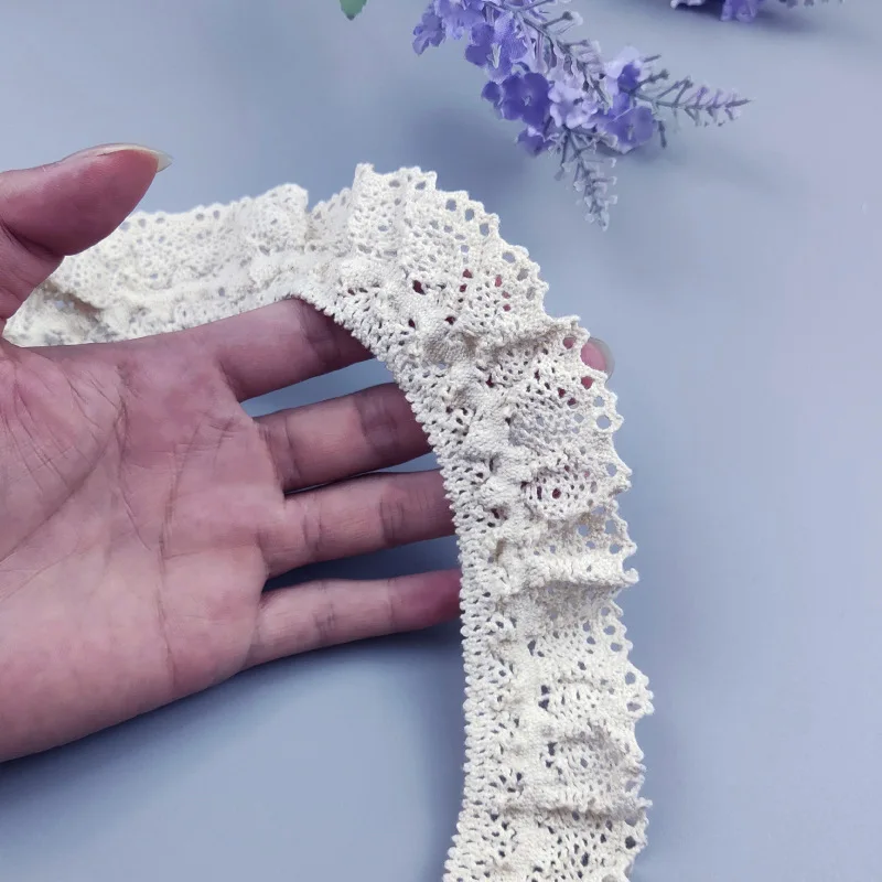 4cm Cotton Lace Accessories Embroidered Pleated Elastic Lace Ribbon Fabric White Sewing Trim Diy Eyelet Lace To Decorate Clothes