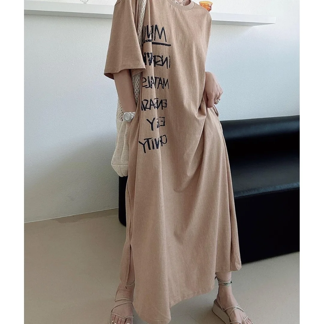 Chic été nouveau ample grande taille paresseux décontracté Dr rond Ne imprimé ort Sve t-shirt Dr coton a-ligne jupe Sle