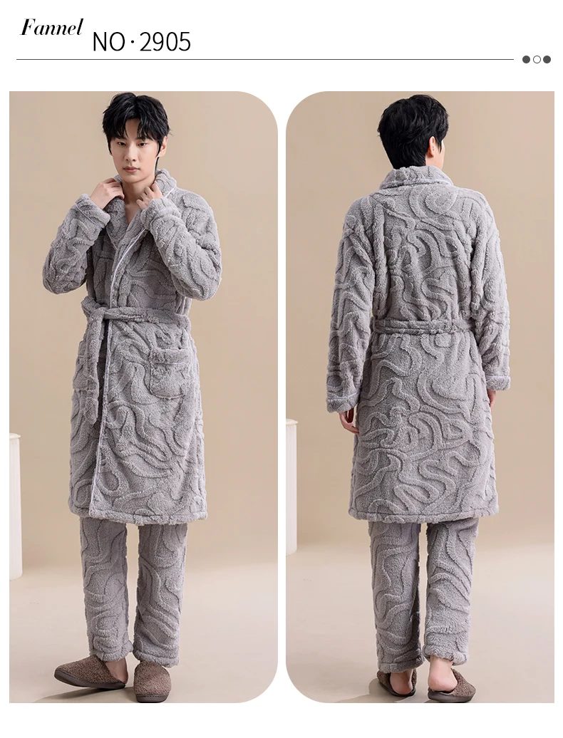 Conjunto de ropa de dormir de 2 piezas para hombre de franela y de manga larga
