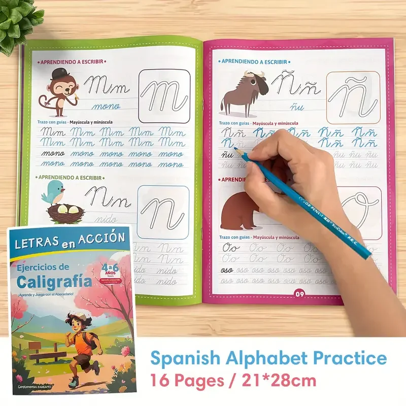 16-Page Alphabet ABC Sight Words Cursive Handwriting Practice Spanish Calligraphy for Kids Adult