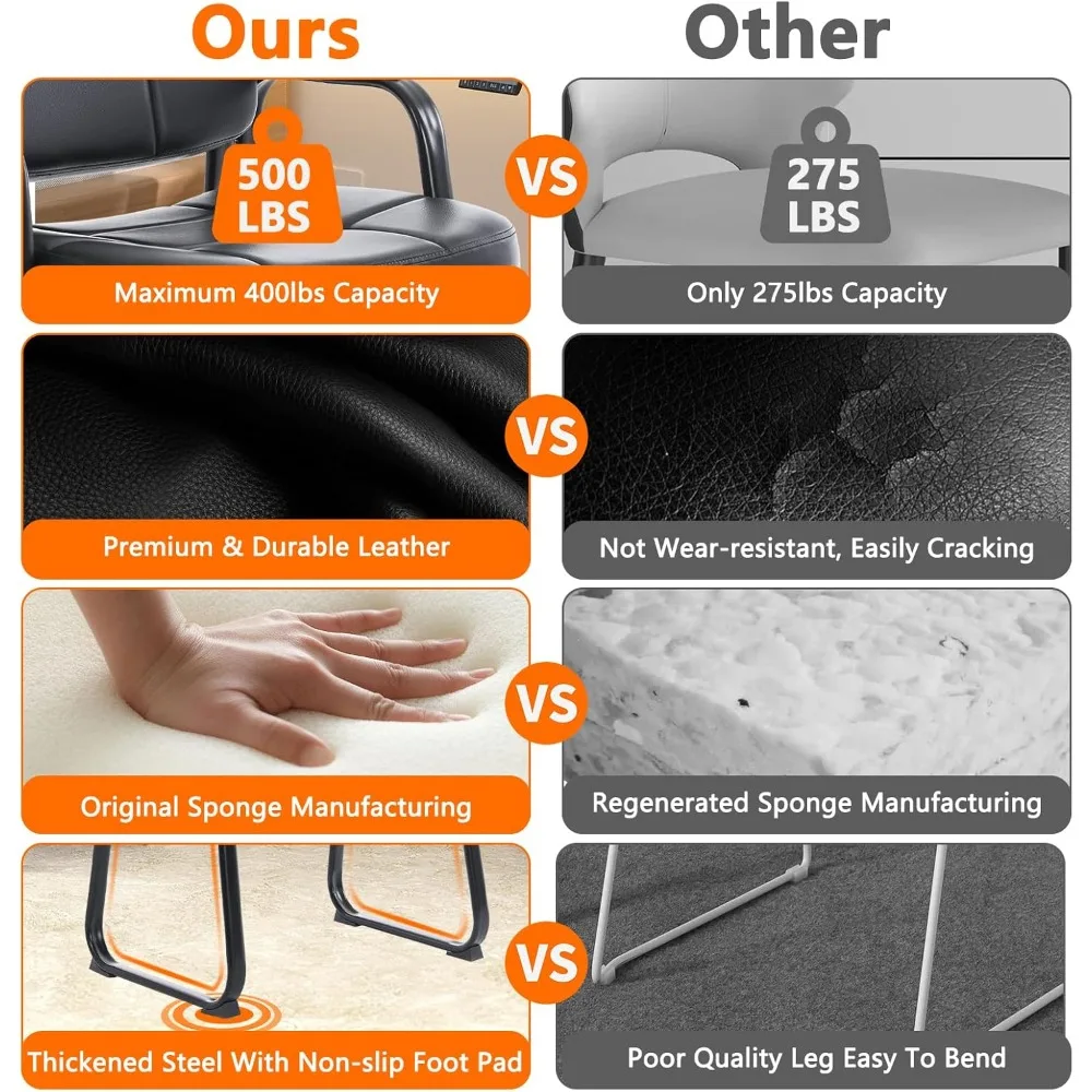 كرسي ضيوف كبير وطويل مع مسند ذراع مبطن بالجلد وقاعدة زلاجات لردهة الاستقبال في المكتب والكون #6