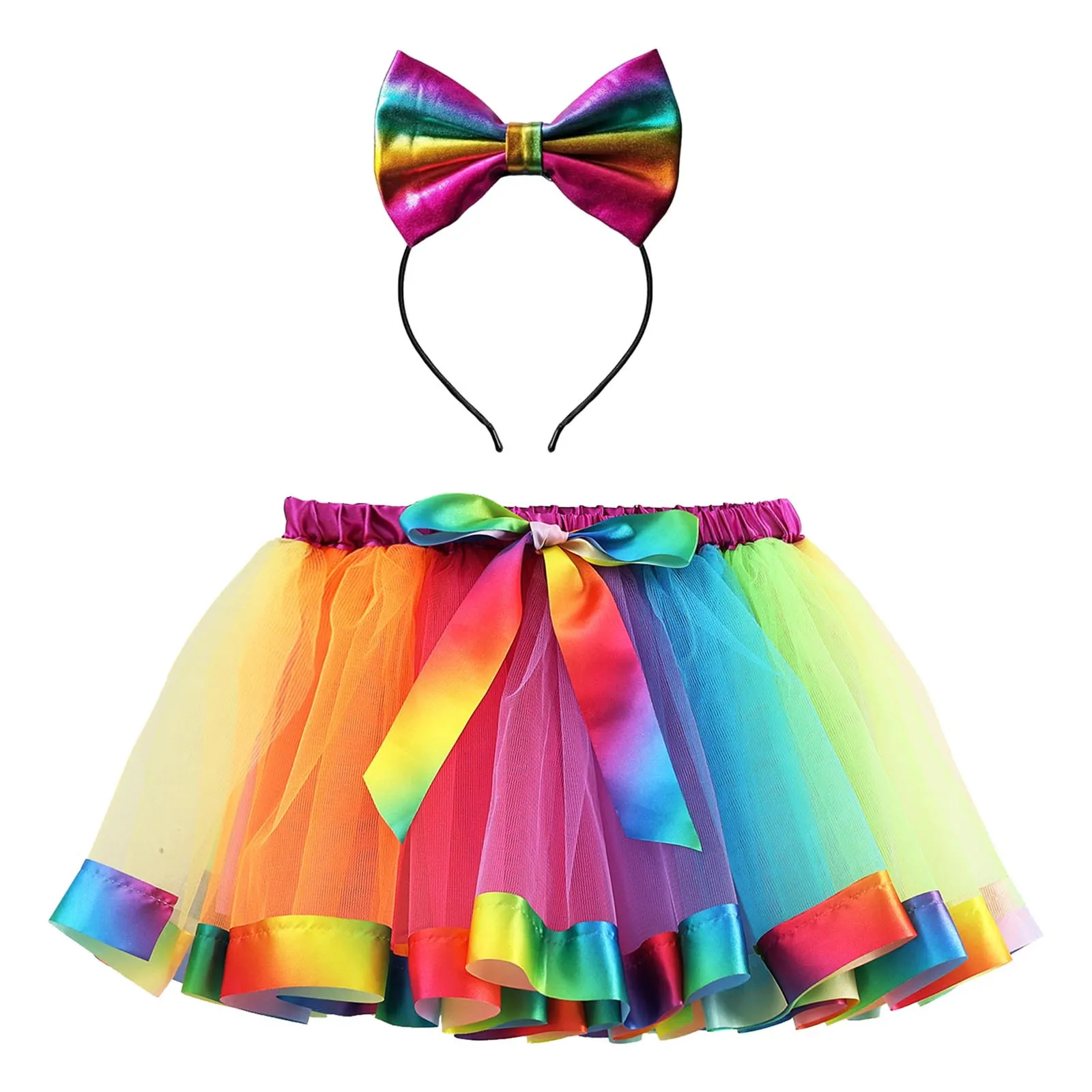 

Owl Skirt Kids Girls Ballet Skirts Costume Party Rainbow Tulle Dance Skirt Bow Hairband Set Rainbow Skirt for Girl