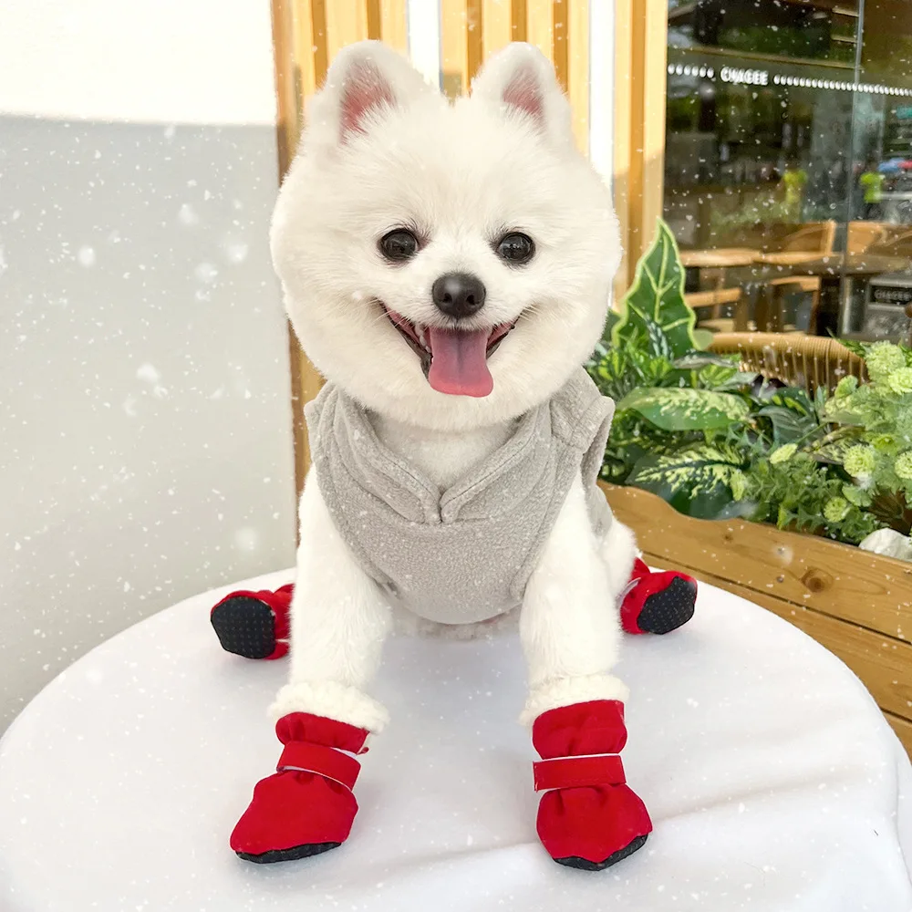 Pet Puppies Winter Plush Thick Soft Bottom Shoe Cover Anti Slip Shoes Warm Dog Shoes Dog Boots  for Small Dogs Sneakers