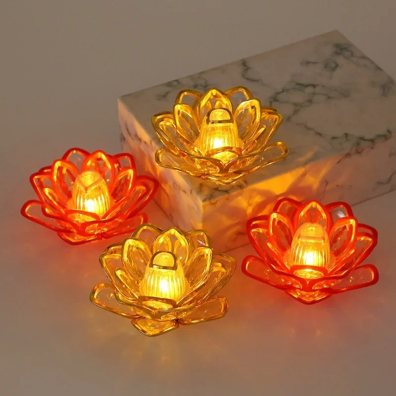 LED Lotus Electronic Candle Light Buddha Offering Everlasting Lamp Candle Holder Festival Atmosphere Decor Night Light