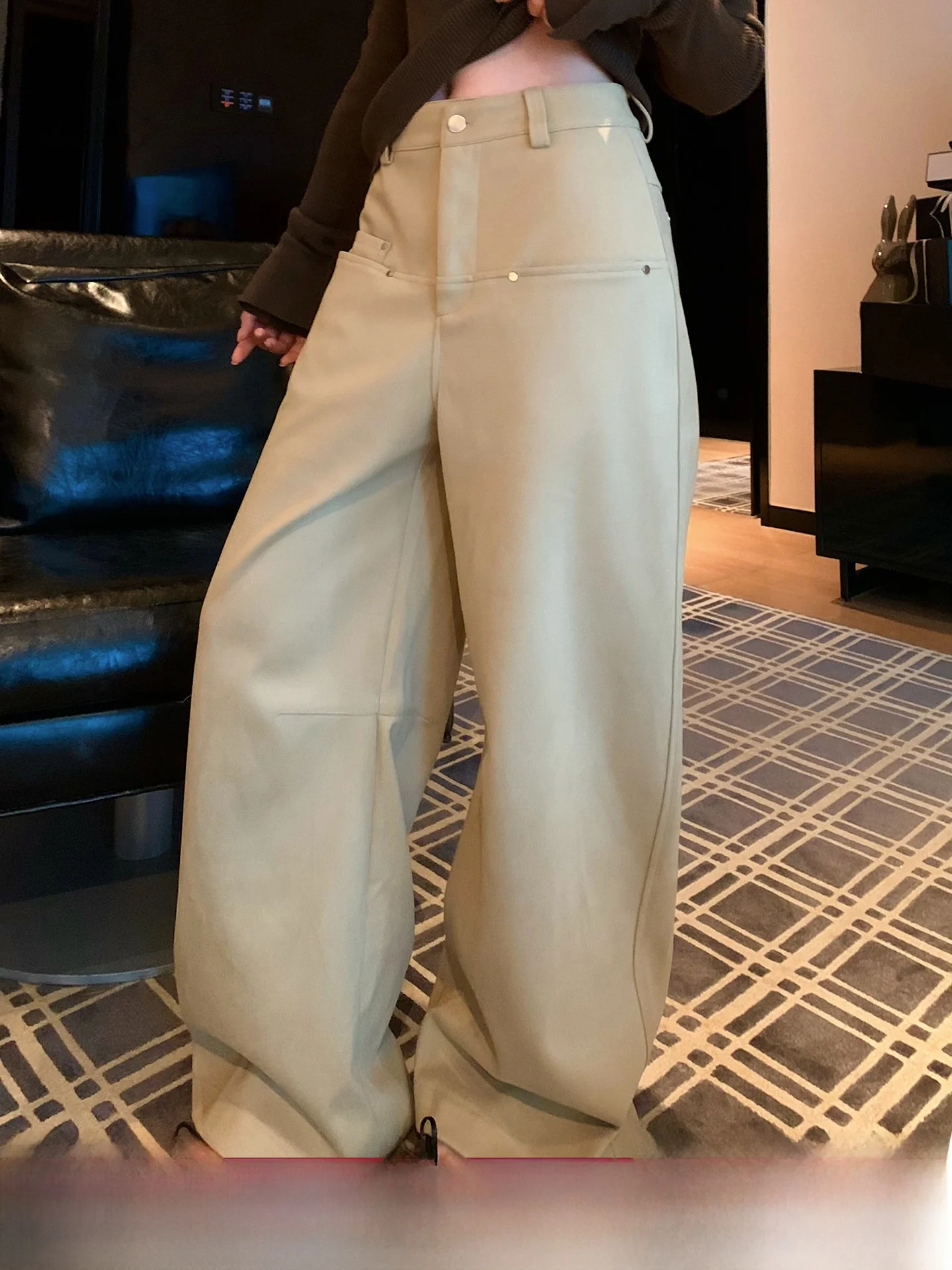 

Женские повседневные брюки Boston Nerd в винтажном стиле, цвета хаки, широкие прямые, свободного кроя, осенне-зимние, однотонные, натуральные