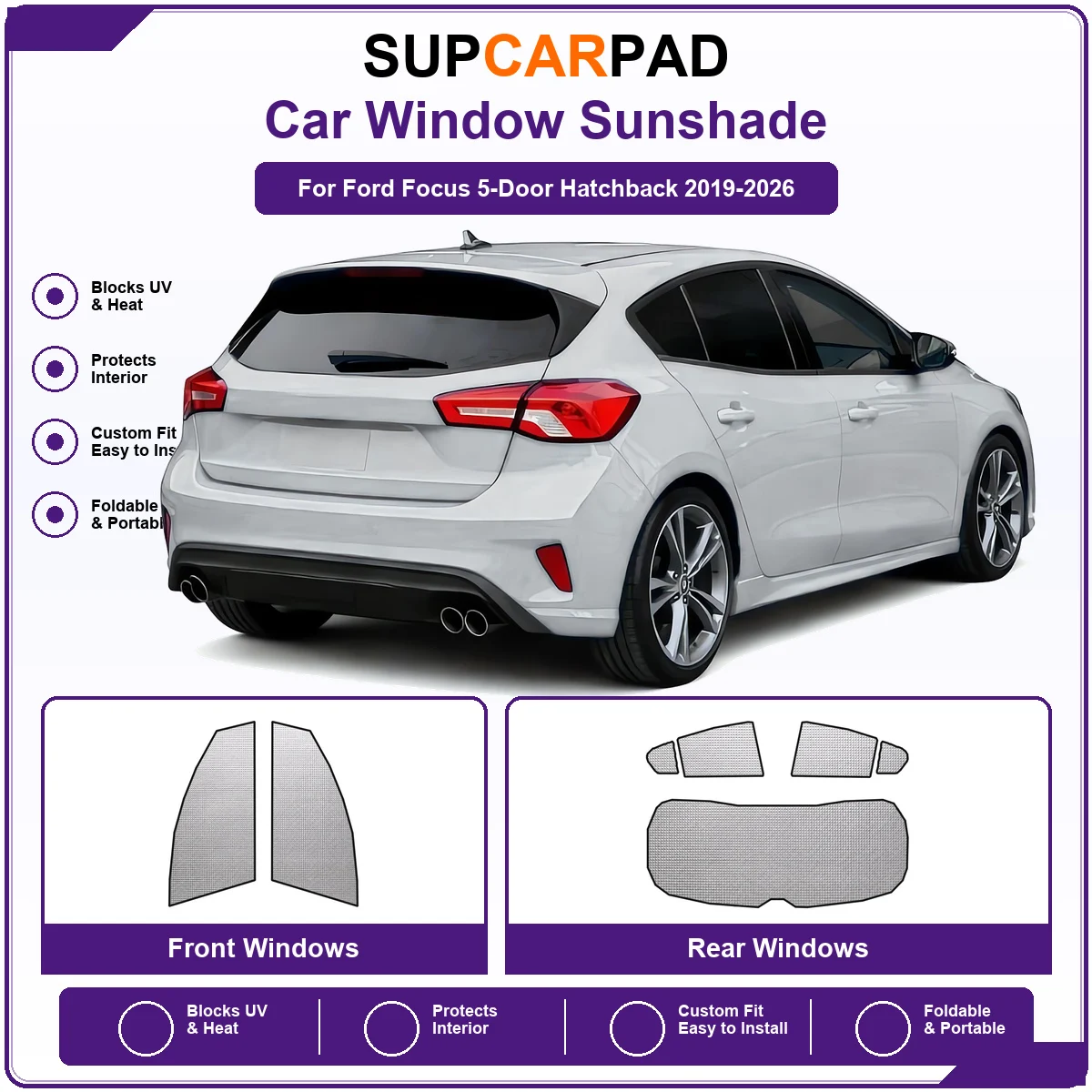 For Ford Focus 5-Door Hatchback 2019-2026 Pre‑Cut Auto Window Sunshade Anti‑UV Car Sun Visor Protector