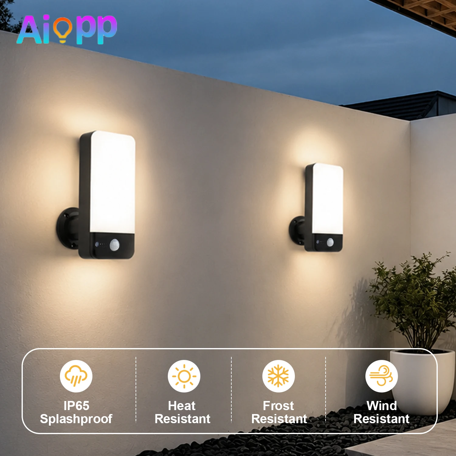Aiopp PIR-Sensor Außenwandleuchte, IP65 wasserdicht, 9000 mAh, wiederaufladbar, 120 °   Breite Erkennungsbereich, 3 Beleuchtungsmodi, Einstellbare Helligkeit, Sicherheitsleuchte für Haustür, Garten,
