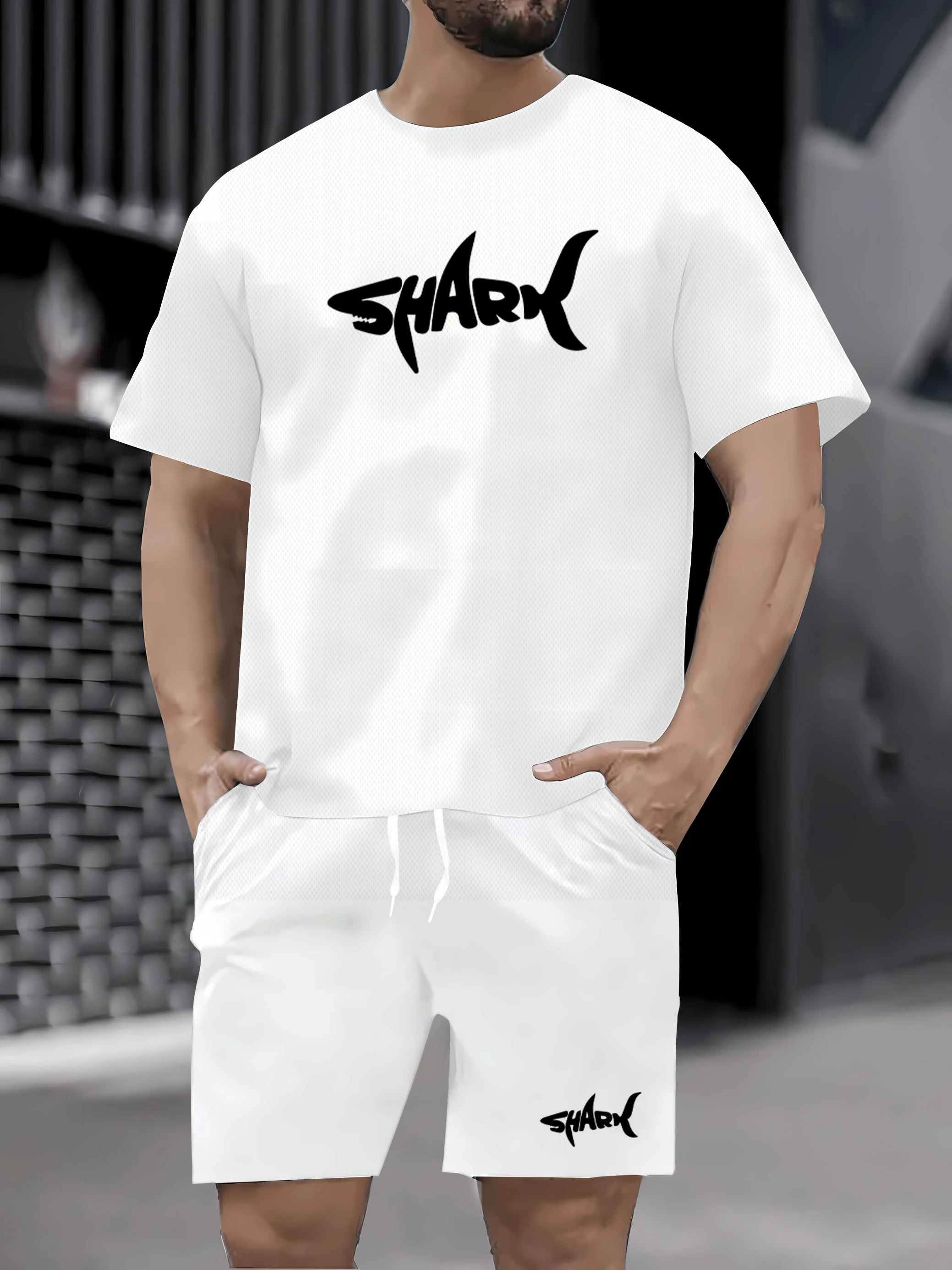 طقم مكتب شورت رجالي صيفي غير رسمي فضفاض مكون من قطعتين بأكمام قصيرة وسروال قصير لصيف 2025 #4