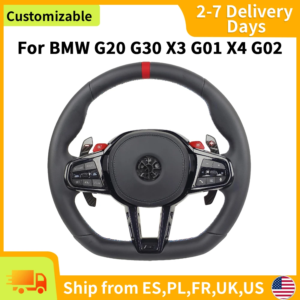 Nappa Leather with Carbon Paddles For BMW G20 G30 G11 G01 G02 G05 G07 G80 G82 F90 M3 M5 F40 F45 Steering Wheel Car Accessories