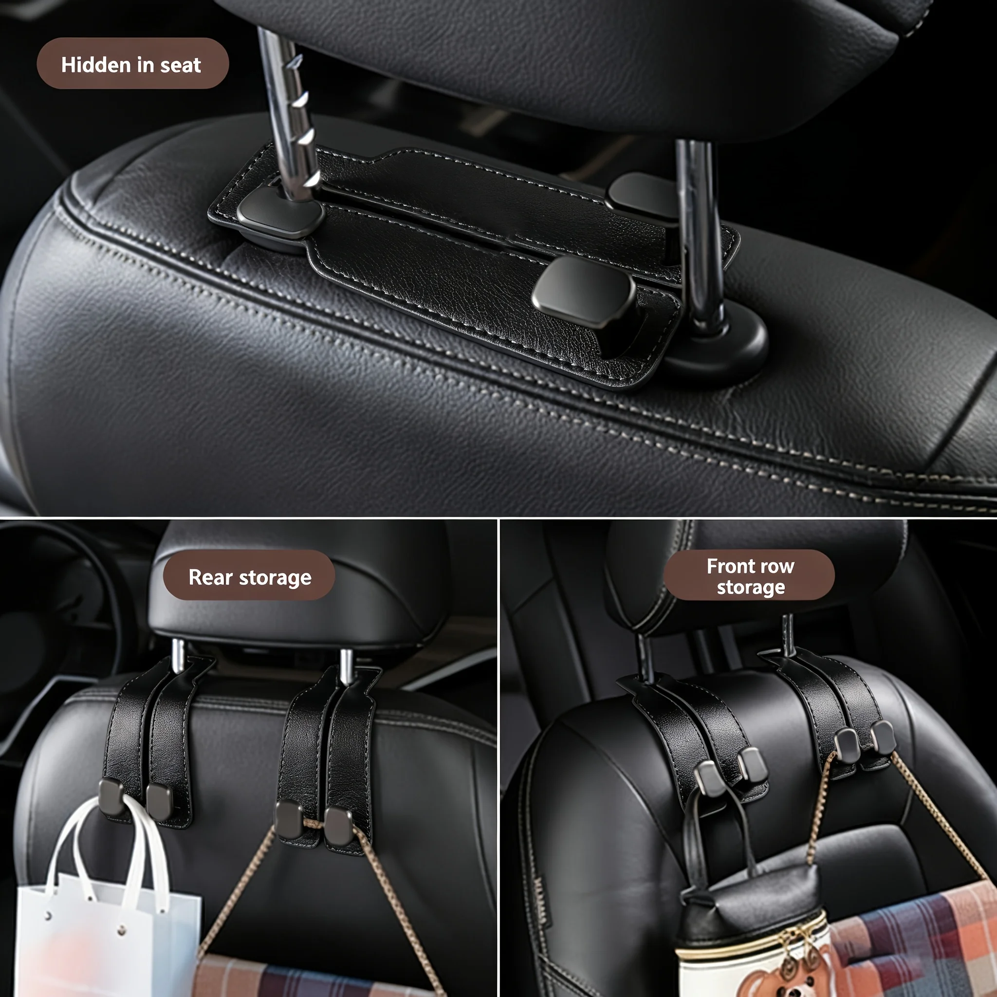 Autohaken, Hängeornament für den Innenraum, Versteckte Doppelhaken für die Rückenlehne, Haken zur Aufbewahrung von Taschen im hinteren Innenraum, Autoanhänger – Detail 1