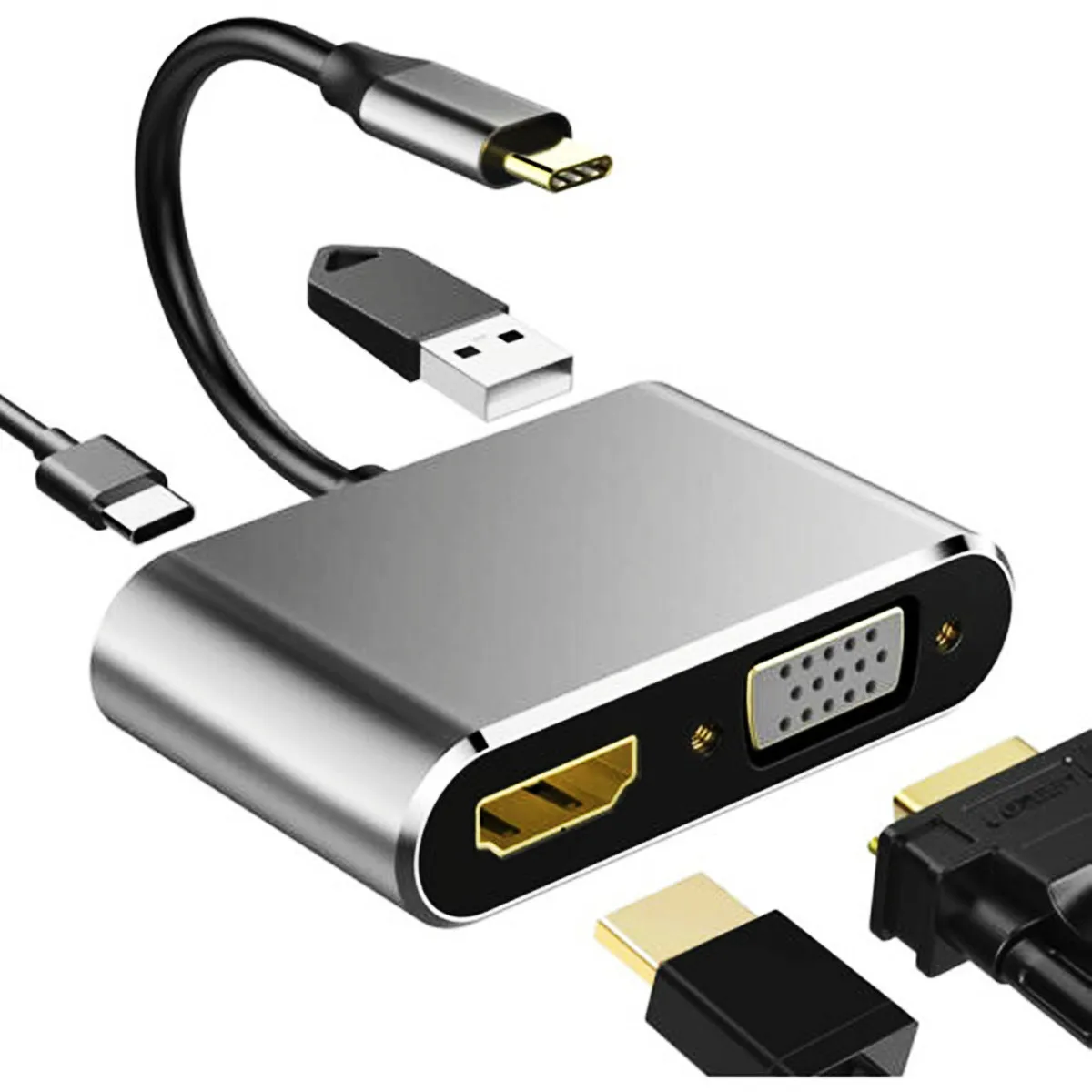 USB tipo C 3,1 a HDTV 4K VGA 1080P USB 3,0 Hub Thunderbolt 3 USBC 60W PD Cable divisor de puerto para Mac-book 2018 ip-ad Pro XPS 13