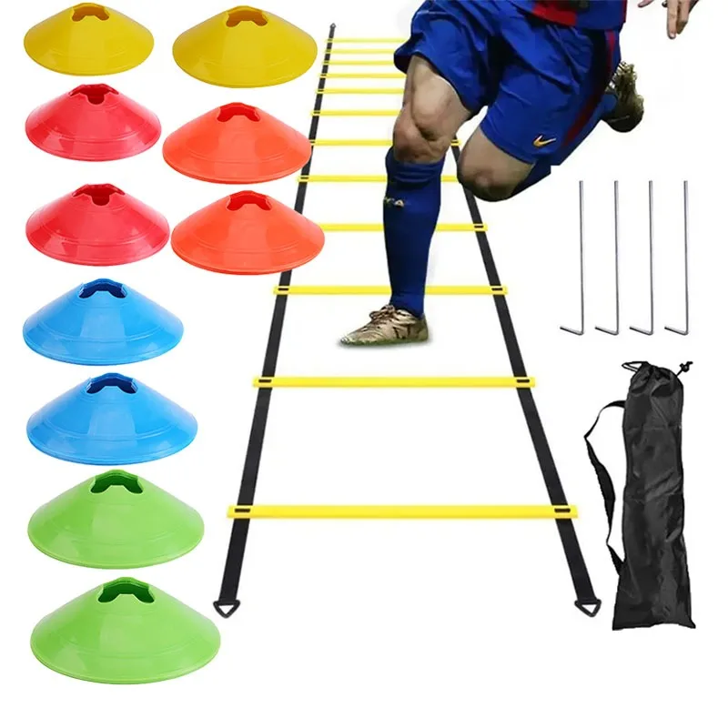 

Agility Ladder Foot Trainer Core Aerobic Exercise Fitness Football Adjustable Speed Training Ladder 10Pcs Soccer Cones Discs Set