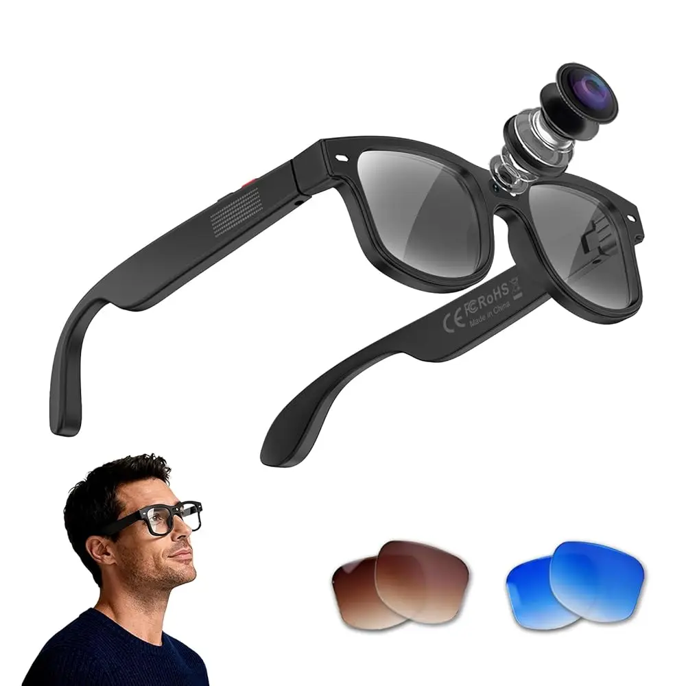 

Ailexpress-Free Shipping-AI Smart Glasses with Camera, 8MP HD Camera Sunglasses with 1080P Video Recording, AI Translation Suppo