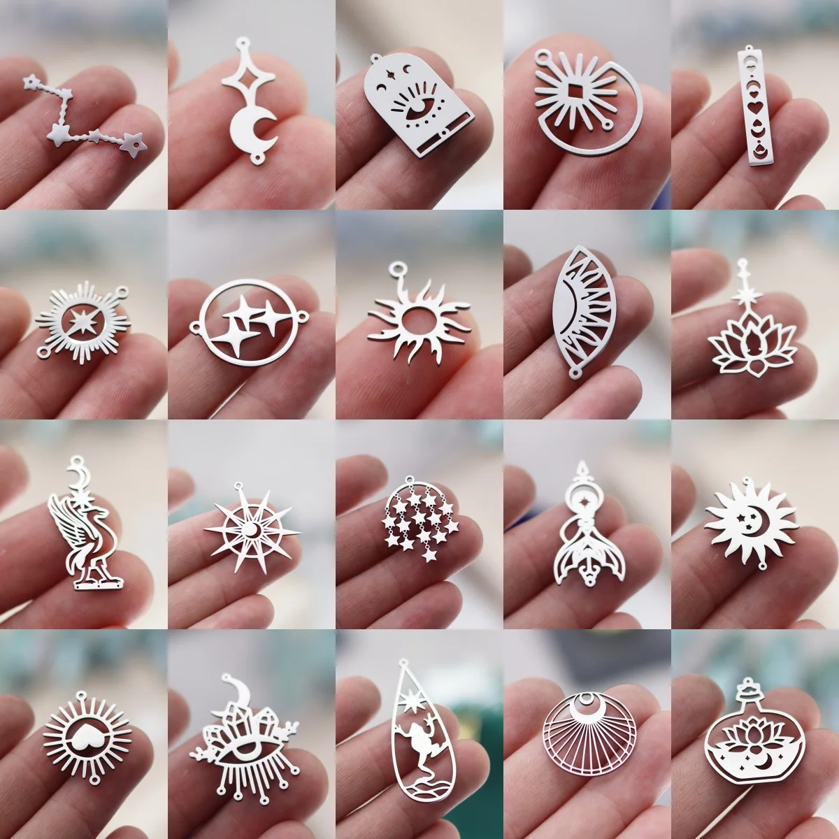 3pcs Classic Steel Color Gothic Sun DIY Charms Tassels Star Moon Lotus Earrings Necklace Jewelry Making Amulet Eye Bird Pendant