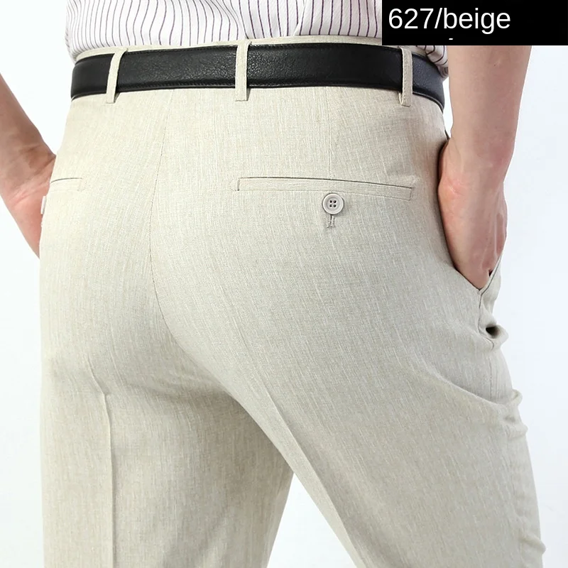 Pantalon de costume en lin fin pour homme, grande taille, 40, 42, 44, droit, décontracté, pantalon blanc, robe formelle, bureau, fjFor Male, été