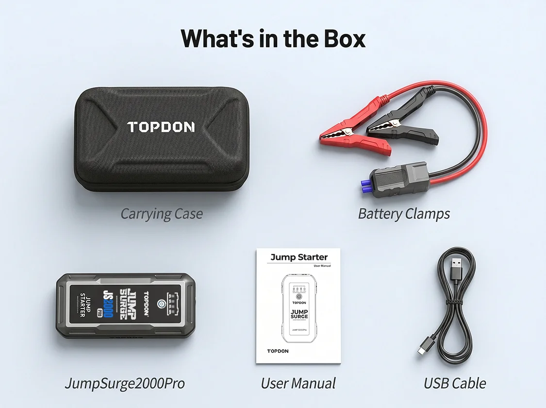 Topdon JS2000PRO 2500A Jump Starter Power Bank 12V Car Starting Device 16000Mah Battery Jump Start for Car Booster