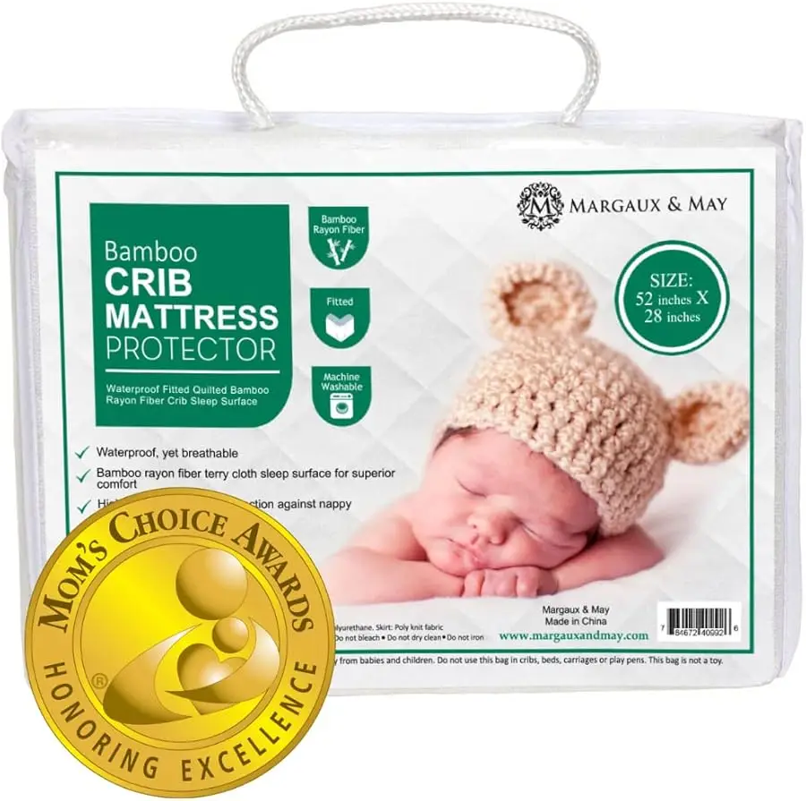 

Crib Mattress Protector Pad - Ultra-Soft Waterproof Breathable Premium Bamboo Rayon - Noiseless Fitted Dryer Safe Co er. High Ab