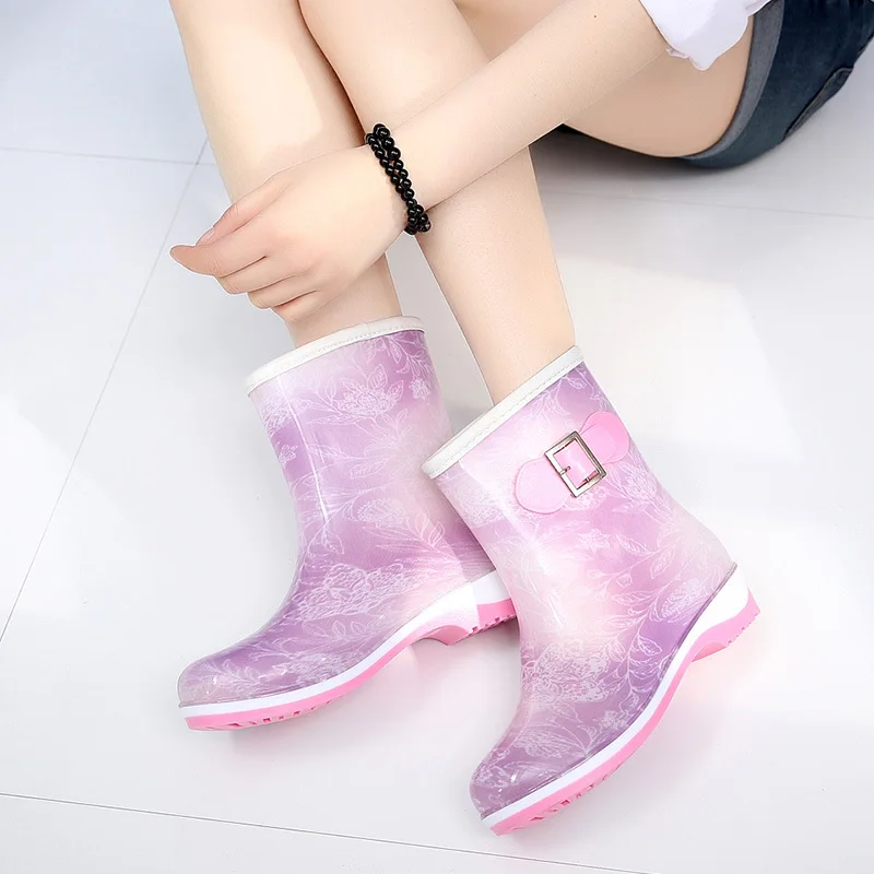 Fashion Rain Boots High Heel Non-slip Rain Boots Waterproof Shoes Women Waterproof Spring Thick Sole Women PVC Comfortable