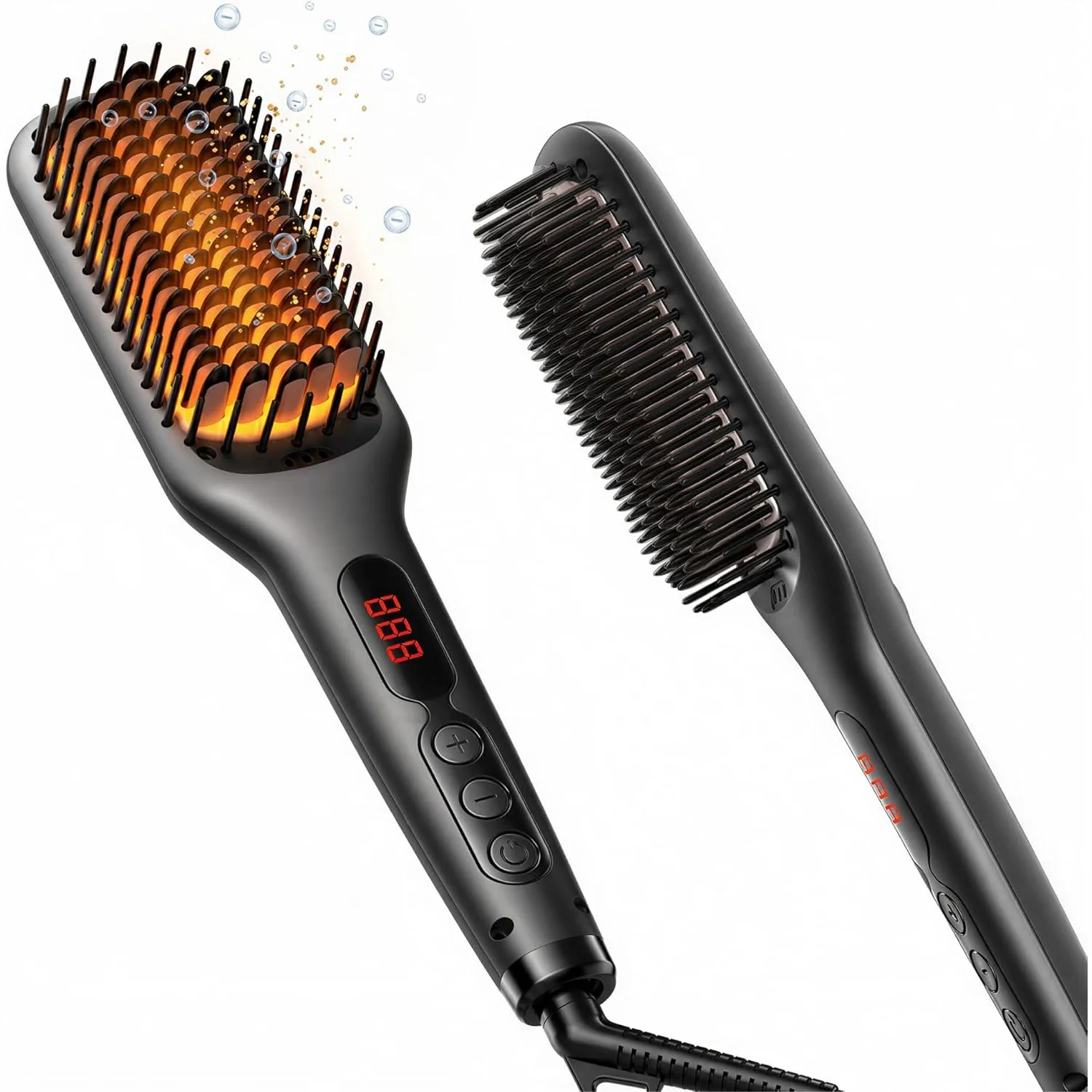 

Ceramic Ionic Hair Straightener Brush for Home Salon, 20s Fast Heating, Auto-Off, Anti-Scald, Dual Voltage, Rotatable Cord