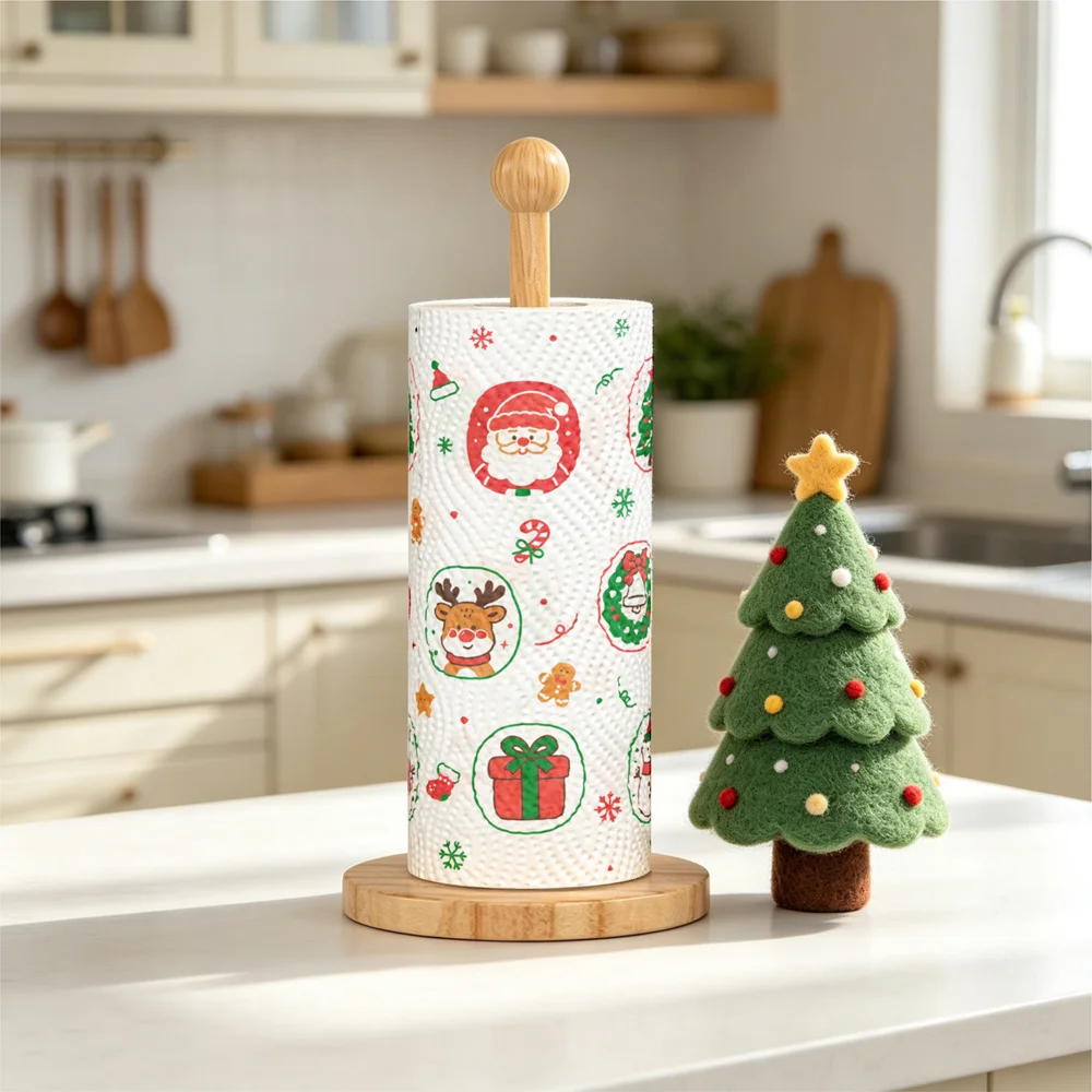 Christmas Themed Decorative Paper Towel Roll, Extra Large & Thick Cute Printed Napkin Roll, Holiday Disposable Tissue for Home,