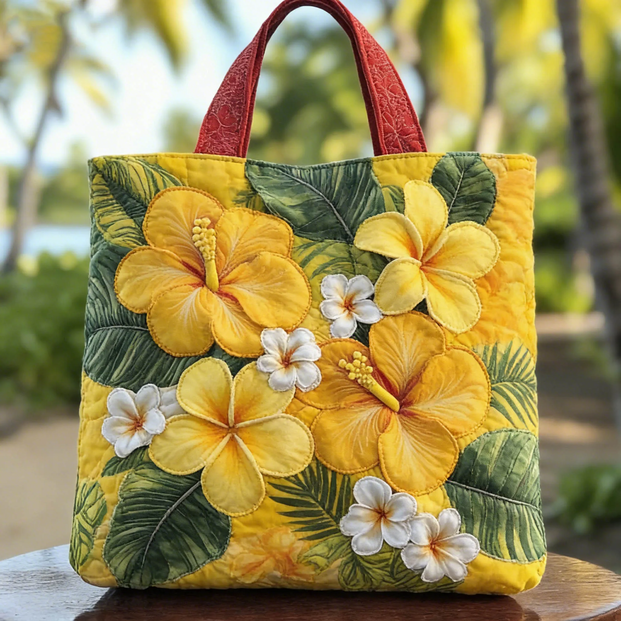 

Сумка-тоут с цветочным принтом гавайского гибискуса и плюмерии, стеганая, тропическая, летняя, пляжная, унисекс, на плечо, для отпуска и путешествий