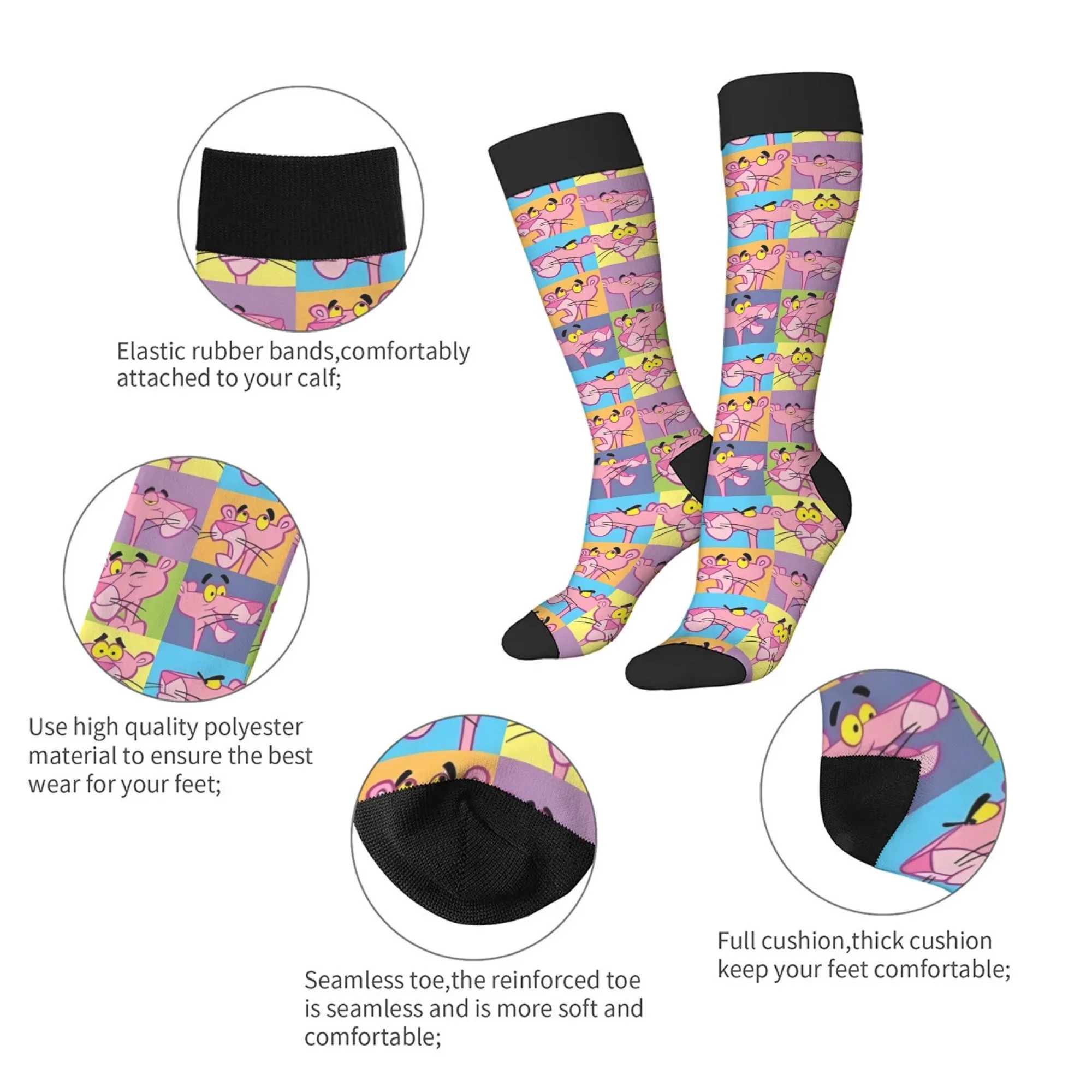 พิงค์แพนเตอร์พิมพ์ถุงเท้าผู้ชายสบายอุ่นกันลื่นถุงเท้าลำลองแปลกใหม่ฮาราจูกุย้อนยุคสตรีทฮิปฮอปถุงเท้าลูกเรือของขวัญสนุก