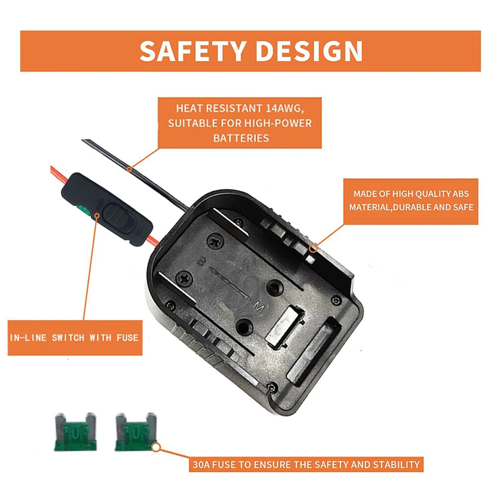 Power Connector Battery Adapter With Fuse And Switch 30A Accessories BAT607 BAT614 BL1430B BL1815 BL1815B Black