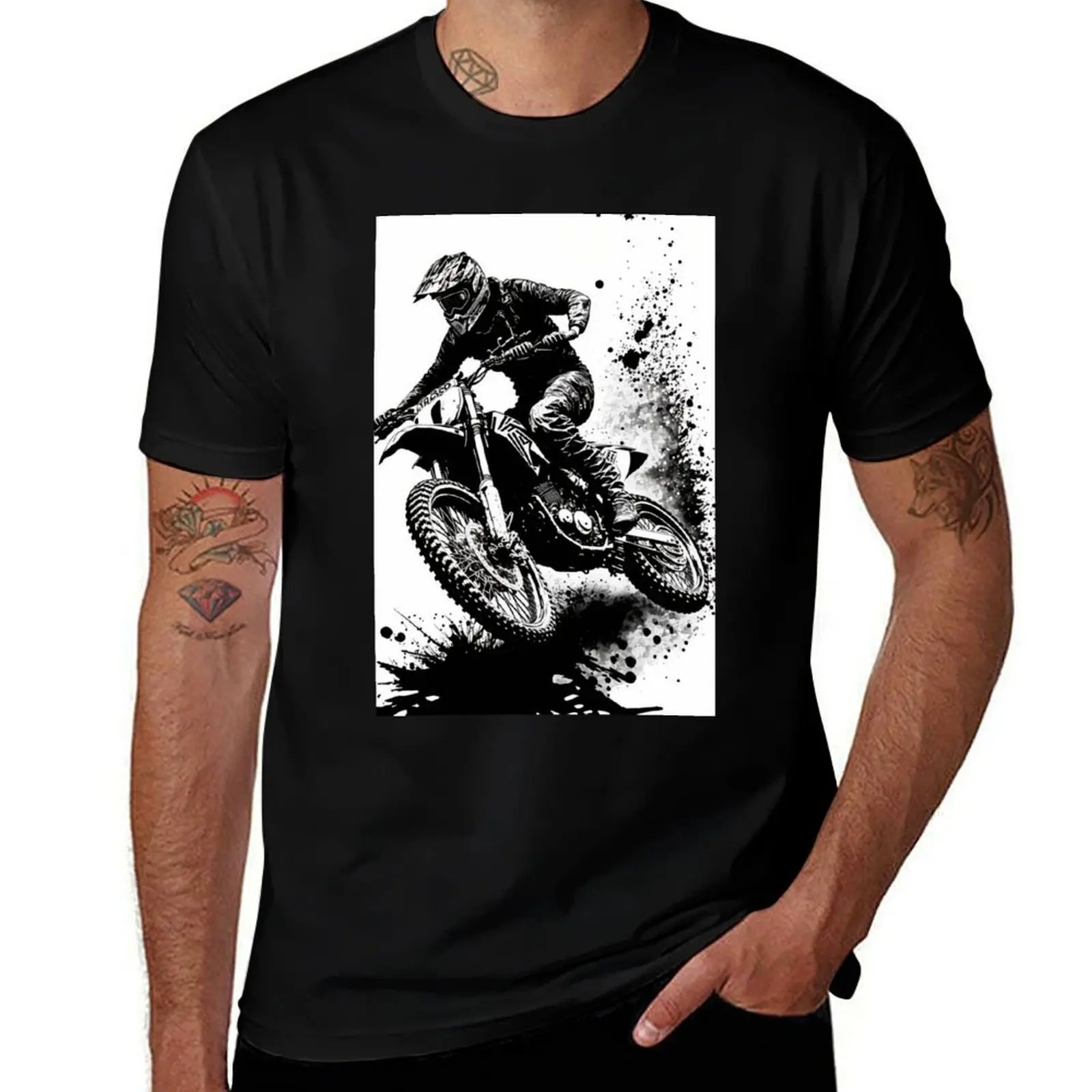 

Dirt bike mid air - splashed ink - white background T-Shirt anime man clothes Clothing mens clothes