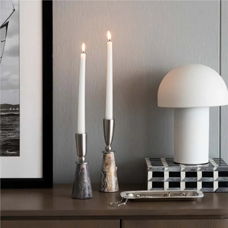 Modern Marble Candle Holder Stainless Steel Base Minimalist Home Decor Luxury Living Room Centerpiece Elegant Table Ornament