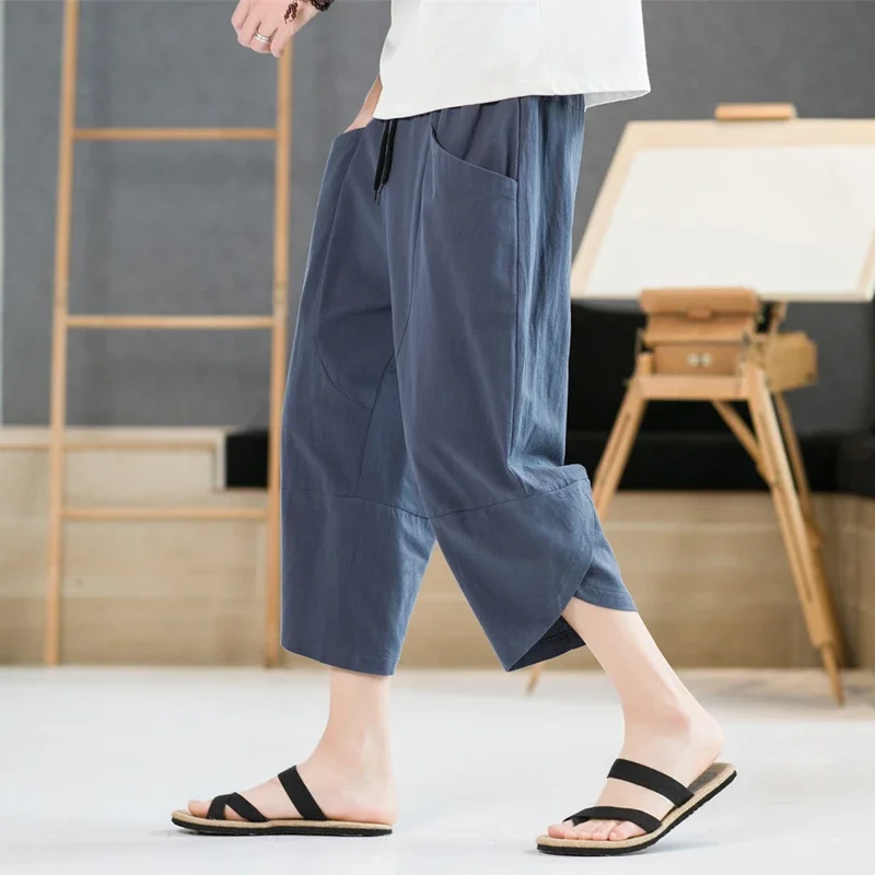 

Chinese Style Cotton Linen Harem Pants Men 2024 Summr Streetwear Breathable Beach Pants for Male Casual Calf-Lenght Trousers