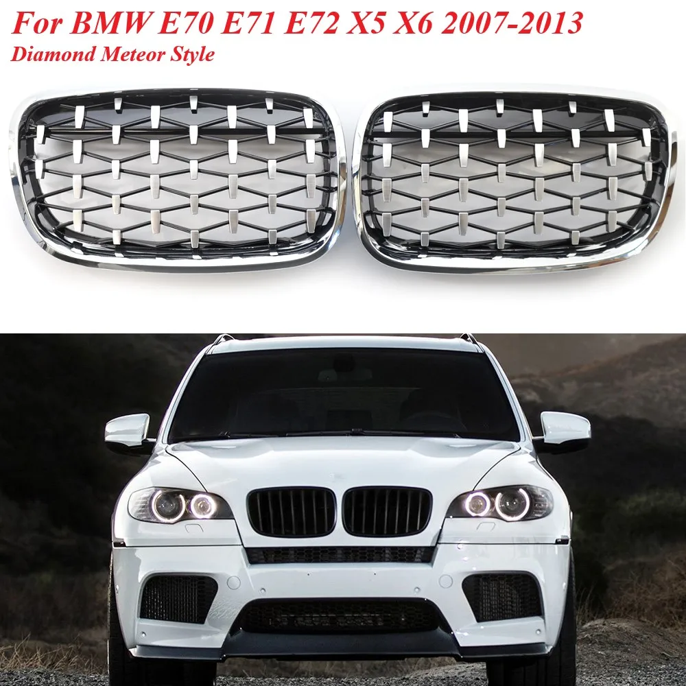 1 Pair Diamond Meteor Style Front Bumper Kidney Grille Racing Grills Replace For BMW E70 E71 E72 X5 X6 2007-2013 Car Accessories