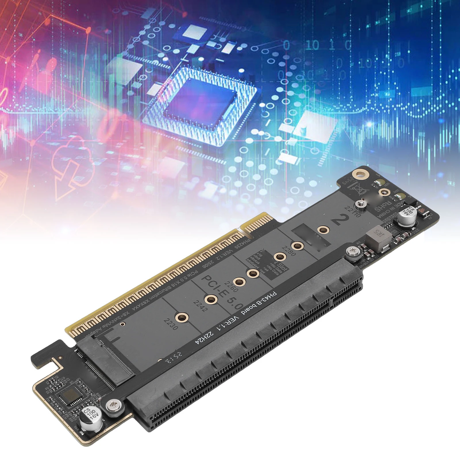 Tarjeta Adaptadora PCIe 5.0 X16 a Doble M.2 M Key, Tarjeta de Expansión M.2 PCIE NVMe, Compatible con X8 X4 X4 Split para Expansión de SSD de Alta Velocidad 1
