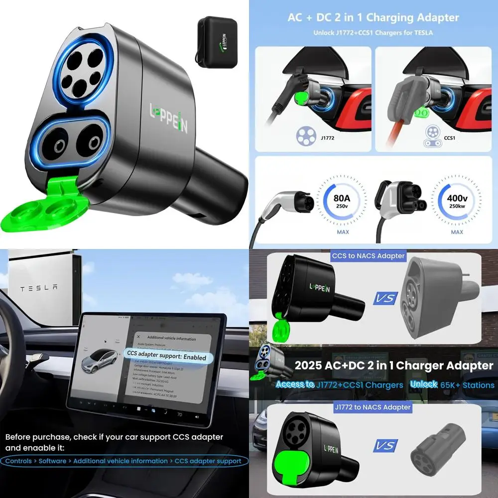 محول CCS & J1772 إلى تسلا للطراز 3/S/X/Y/Cybertrunk، محول AC+ DC 2 في 1 إلى ملحقات شاحن بطارية Tesla NACS، سريع