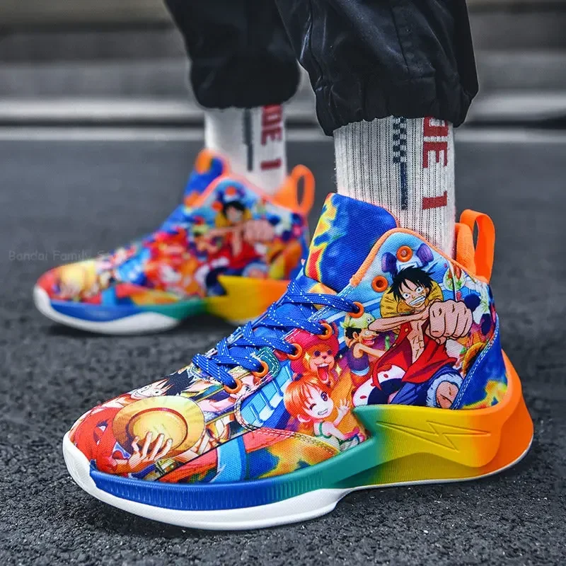 Eendelige Luffy Sneakers Anime Heren Basketbalschoenen Casual Antislip Hardloopschoenen Mode Tiener Graffiti Sportschoenen Geschenken