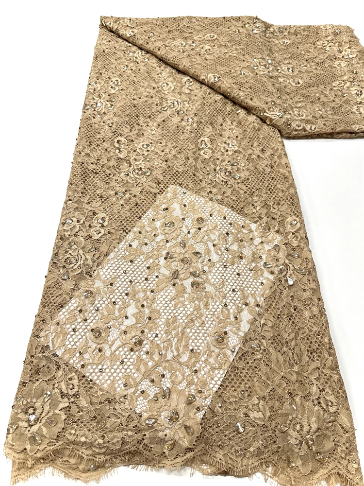 

African Nigerian Material Lace Fabric With Sequins 2026 High Quality Embroidery French beads Lace Fabrics For Women Wedding