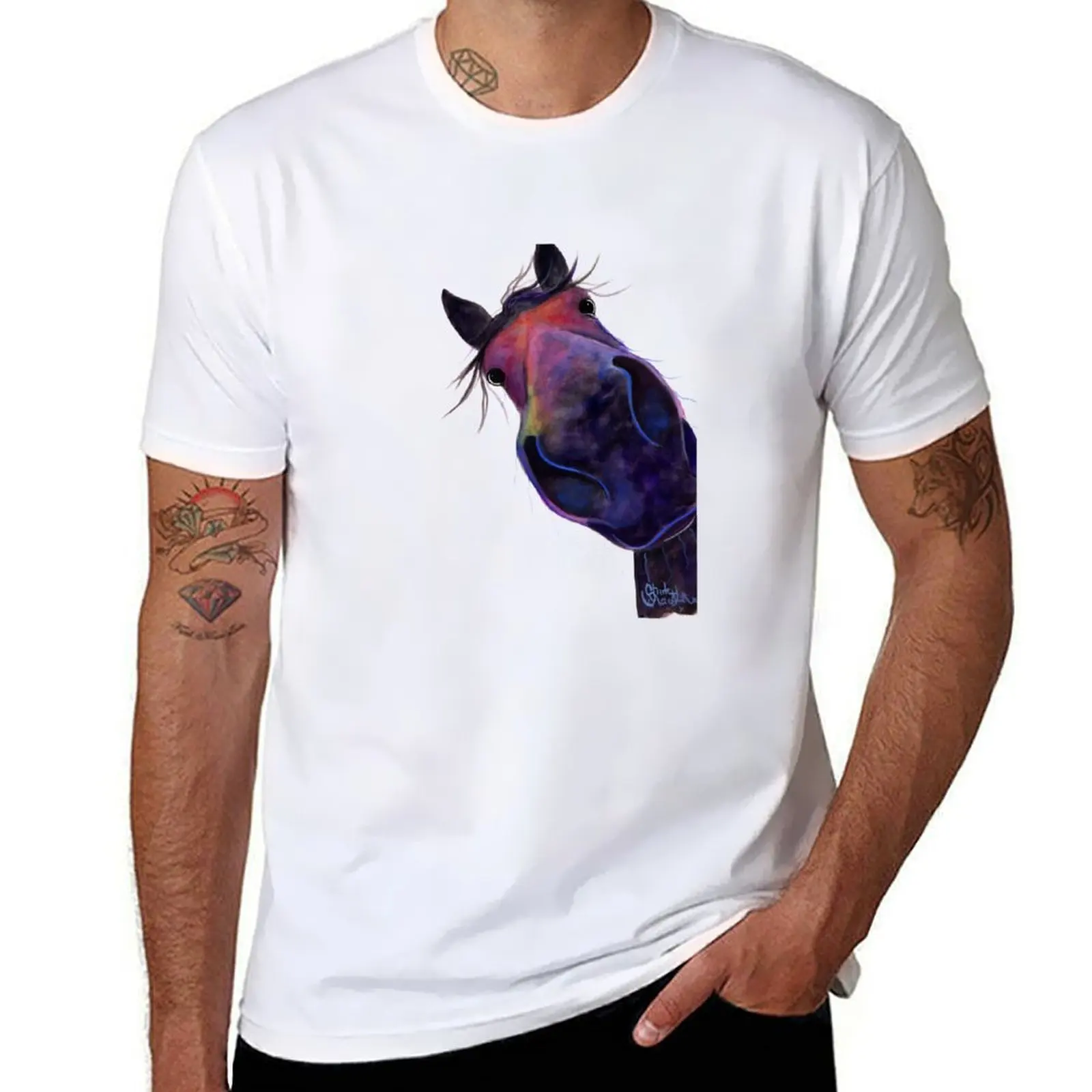 Camiseta con estampado de caballo 'SLOE GIN GERRY' BY SHiRLeY MacARTHuR, camisetas de algodón 100%