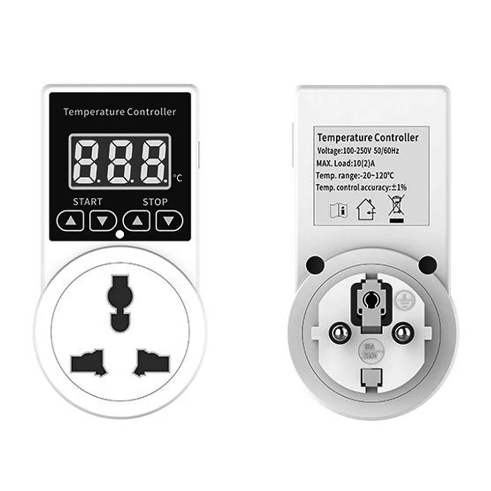 EU Plug Digital Thermostat Socket Switch AC 100-250V Temperature Controller Outlet Heating Cooling Thermostat with Sensor Probe