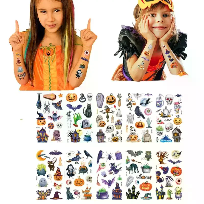 10/30 عبوة من ملصقات الوشم المزيفة للهالوين تتميز بالقرع والشبح والخفافيش؛ مقاومة للماء ومثالية لحفلات الأطفال