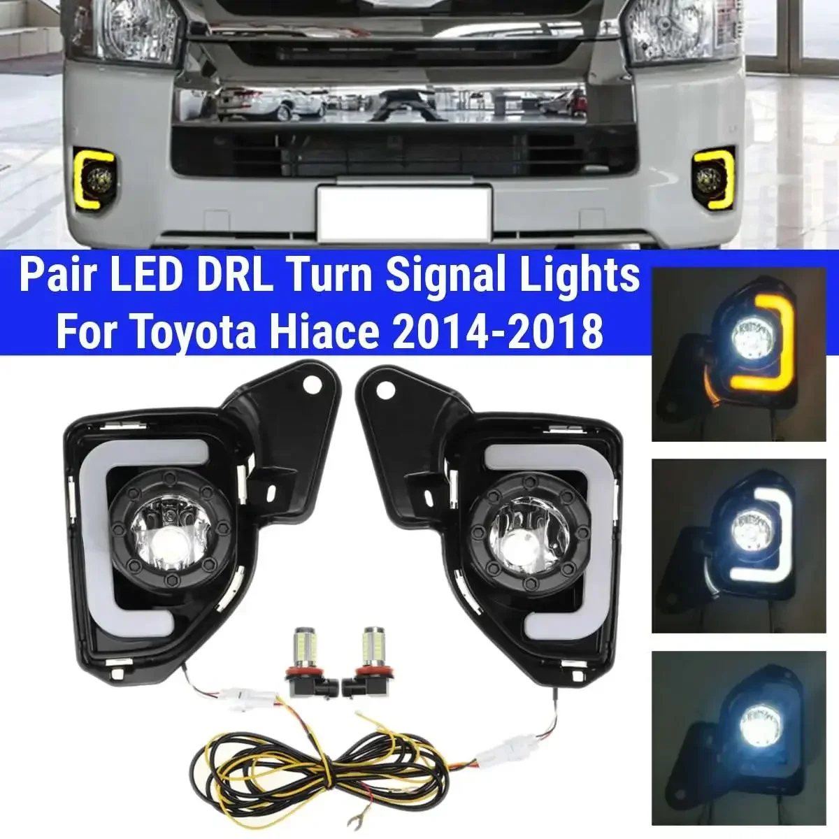 Pair Car LED DRL Daytime Running Lights Fog Lamps With H11 Bulbs 6000K~6700K For Toyota Hiace 2014 2015 2016 2017 2018