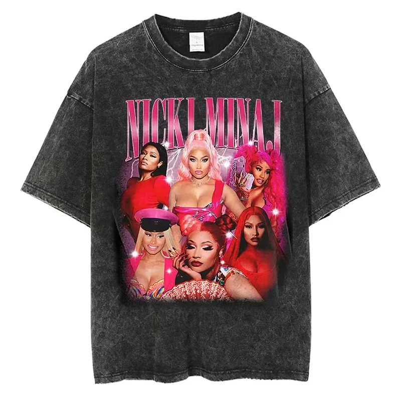 Rapper Nicki Minaj Cover Print T-Shirt Y2k Fashion Hip Hop Women Streetwear Top Cotton Vintage Oversized Loose Short Sleeve Tees