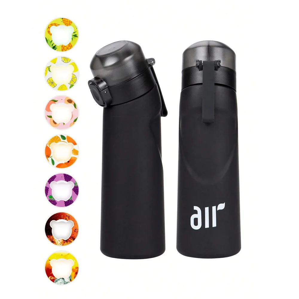1pc Garrafa de água de ar com 1pc Cápsulas de sabor aleatório Portátil Transparente com canudo à prova de vazamento Adequado para esportes ao ar livre