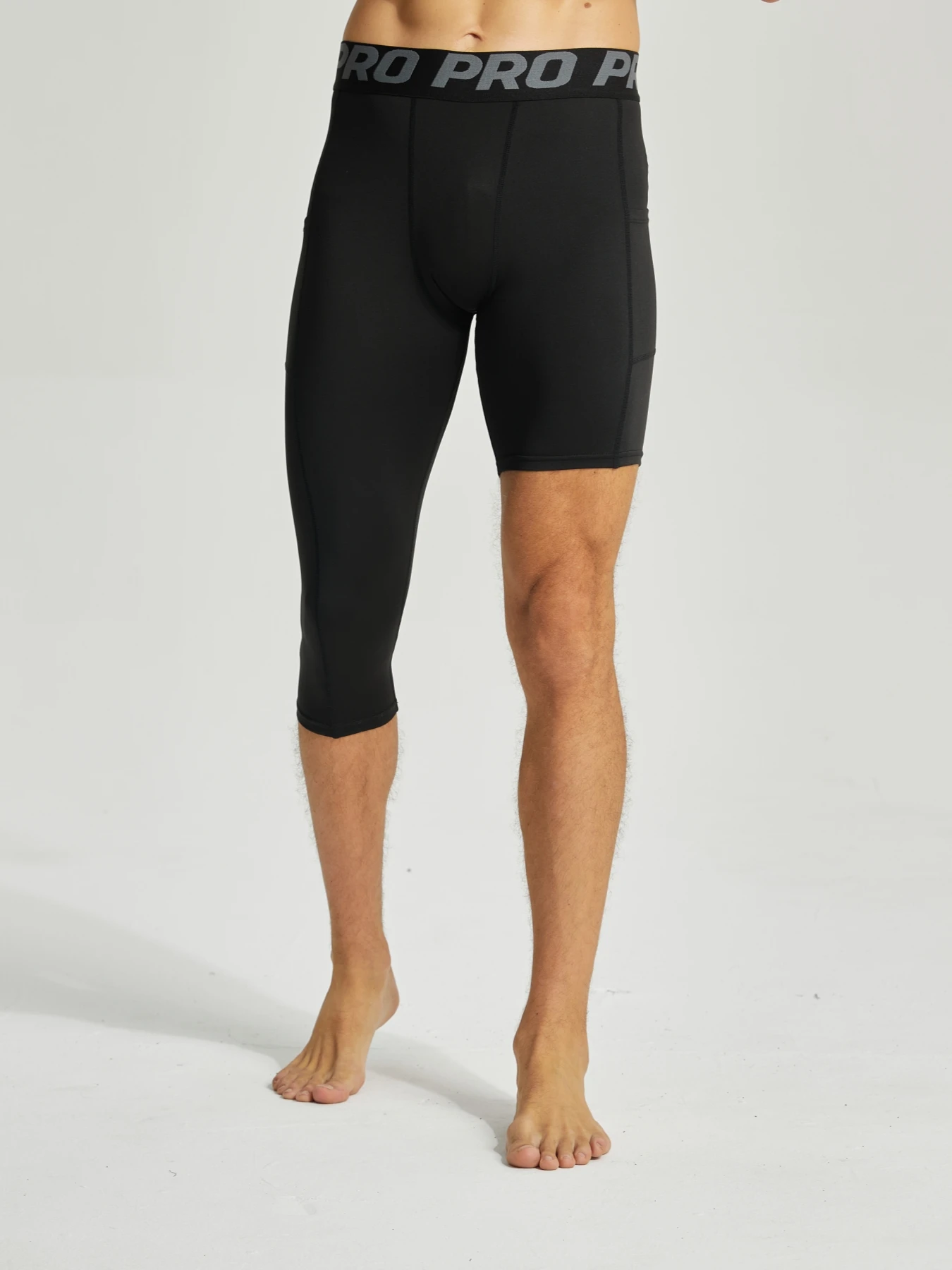 

Мужские компрессионные леггинсы на одну ногу для баскетбола и бега, всесезонные, 3/4 длины, с карманами, размеры M-XL