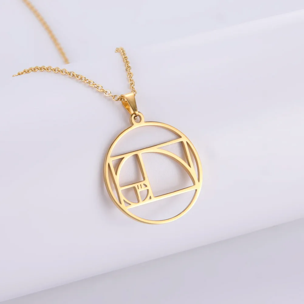 Unift Geometric Fibonacci Spiral Triangle Necklace Stainless Steel Golden Ratio Pendant Math Science Jewelry Mathematics Teacher