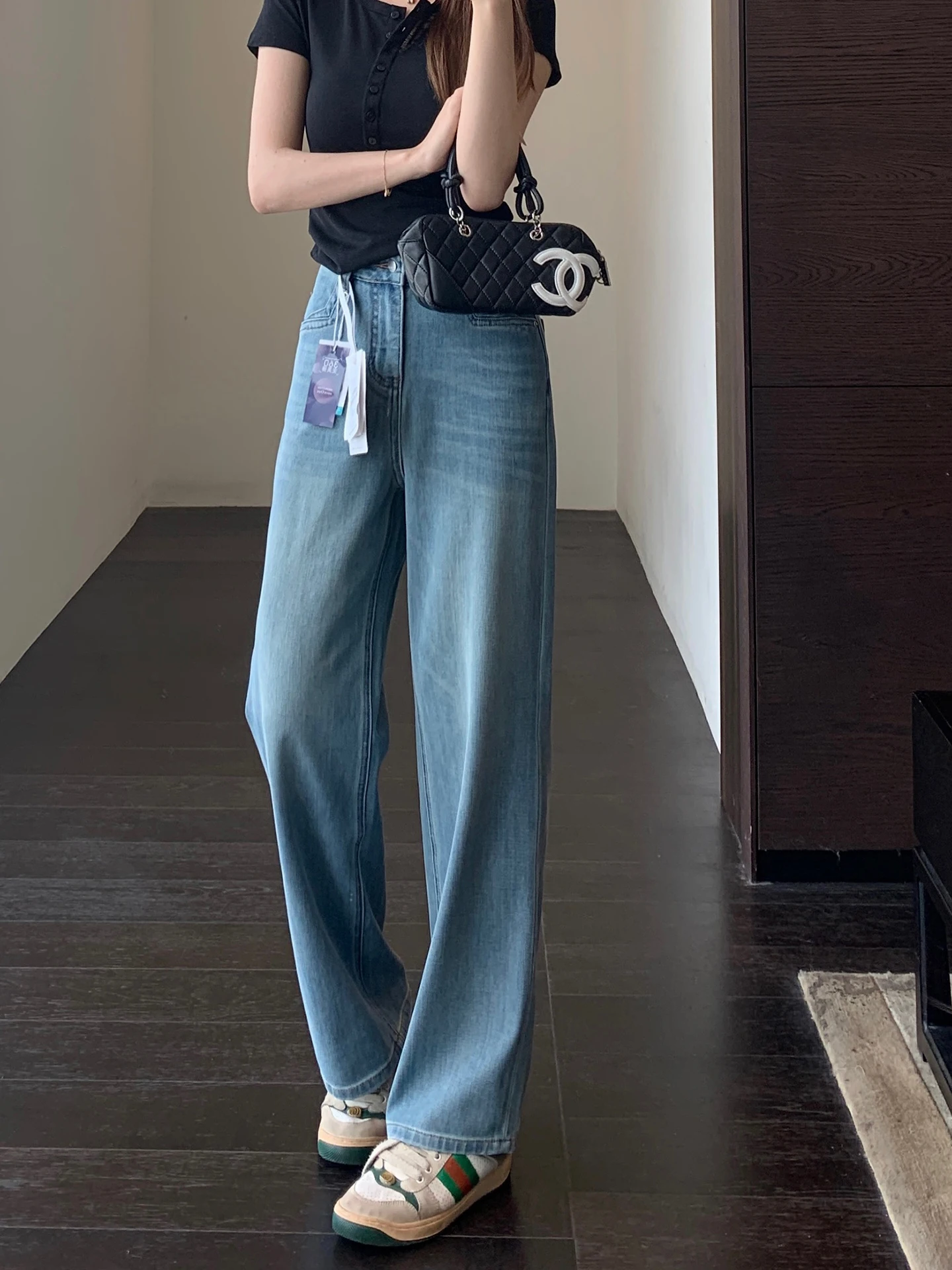 

High Waist Wide Leg Jeans Women's Slim Fit Blue Denim Spring Summer New Style Casual Washed Soft Fabric Breathable Comfortable